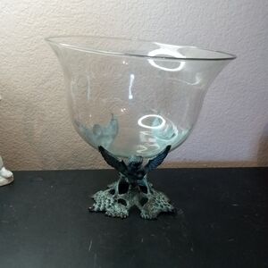 GORGEOUS French Baroque Centerpiece 9" Bowl on Verdigris Bronze Pedestal